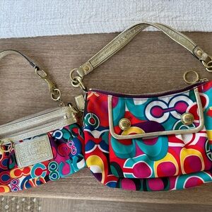 Coach Poppy Graffiti Y2K Print Multicolor Shoulder Bag + Wristlet Set